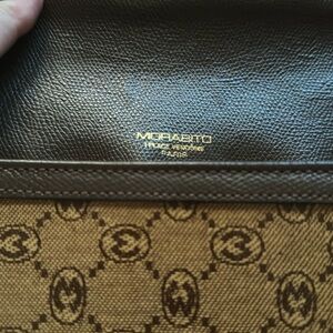 MORABITO MONOGRAM SADDLE, CROSS OR SHOULDER BAG W SNAP EXT IN STRAP;ALL LEATHER!